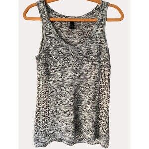 INC International Concepts Swing Top Open Knit Sweater Blouse Gray Black S